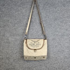 Myra‎ Bag "Flying Bikes" Upcycled Canvas & Leather Crossbody Bag